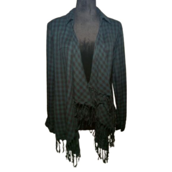 Willow & Clay Women's Size Medium Green & Black Flannel Open Front Shirt - Picture 1 of 7